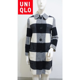 ☆一身衣飾☆ 日本品牌【UNIQLO】黑白方格紋 超好看 修身 73% 羊毛 毛呢大衣外套~直購價799~新年快樂🎊室