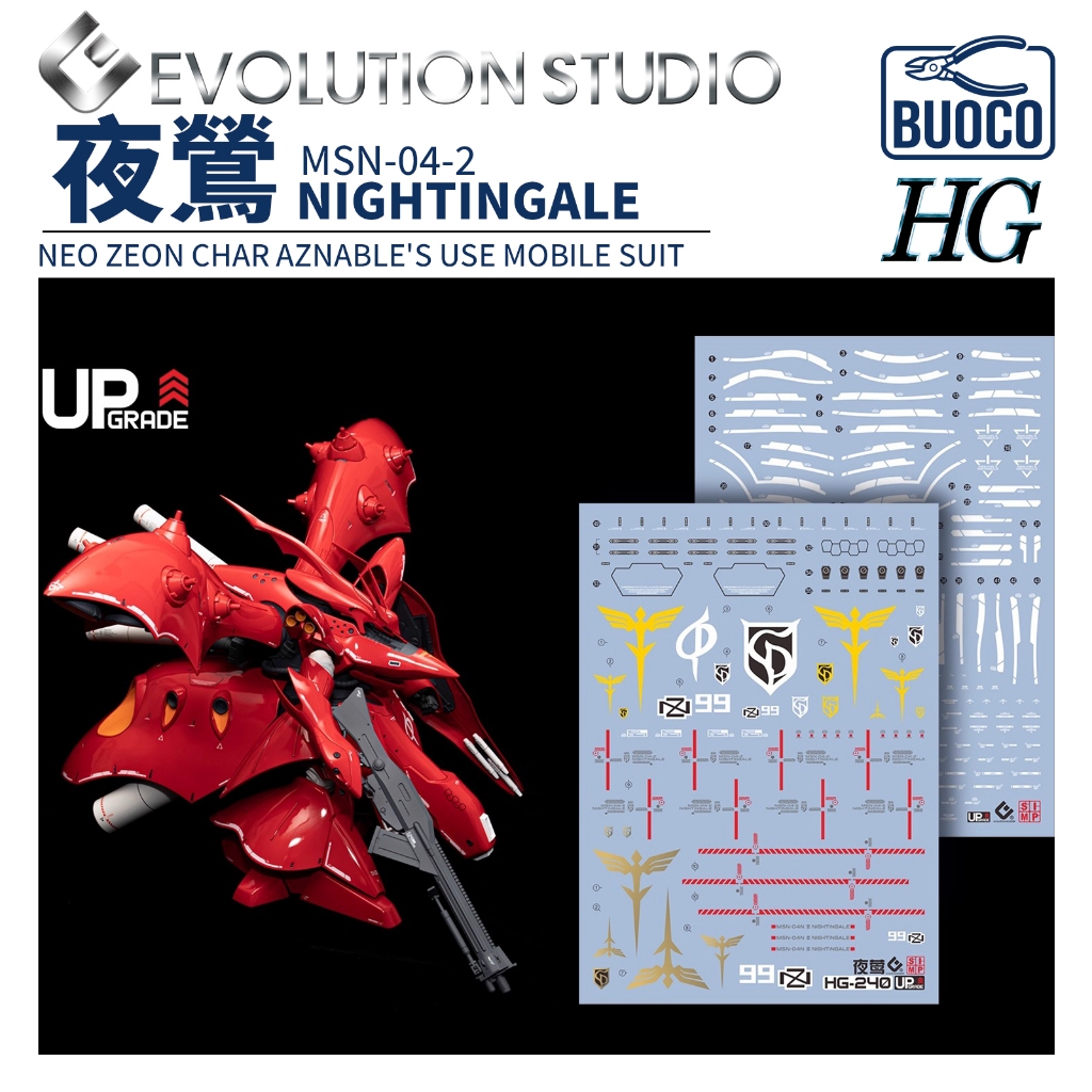 [BUOCO] EVO HG-240 機動戰士鋼彈 逆襲的夏亞貝托蒂嘉的子嗣 夜鶯 螢光水貼 (1/144) - 夏亞