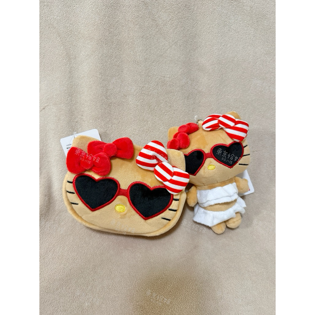 【現貨】日本正版代購 思夢樂三麗鷗 黑皮凱蒂貓 墨鏡凱蒂貓 曬黑泳裝凱蒂貓吊飾娃 曬黑凱蒂貓收納包 曬黑墨鏡凱蒂貓吊飾