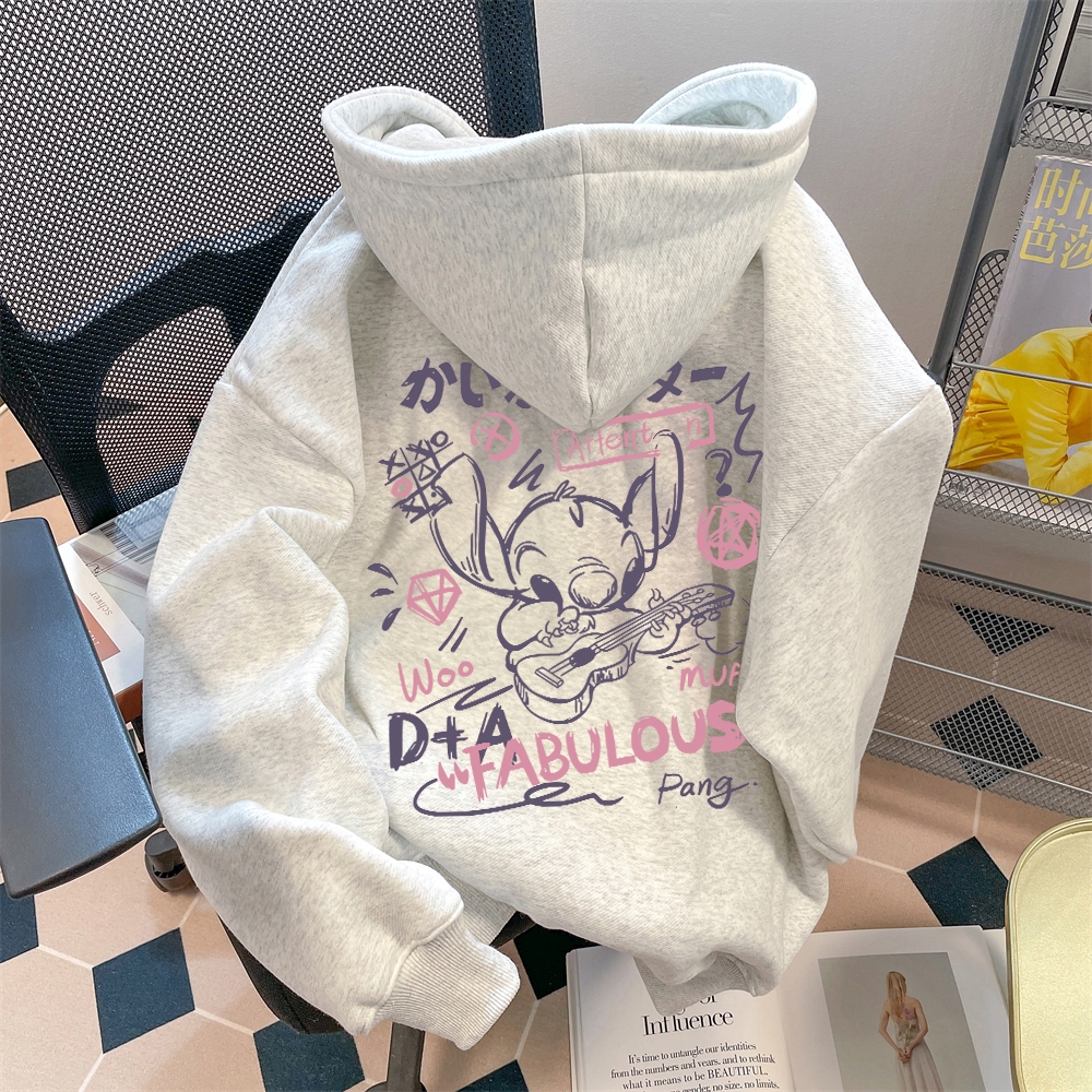 別致可愛~帽踢 衛衣 大學T 史迪奇帽t 國中生衣服 韓國帽t oversize 上衣 刷毛重磅帽t 冬天衣服 灰色帽t