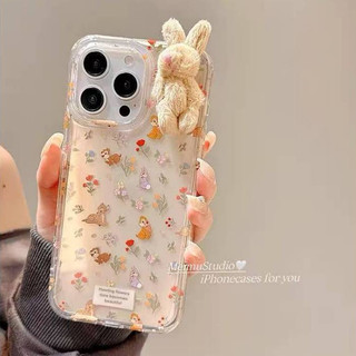 立體毛絨兔子 ins小清新花朵 適用於iPhone17 16 15 14 13 Pro Max手機殼 霧面磨砂硬殼 新款