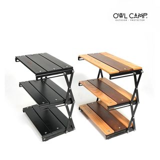 【OWL CAMP】桌面三層折疊置物架 櫸木黑色/橡木拼色 附收納袋 收納架 層架 桌面架