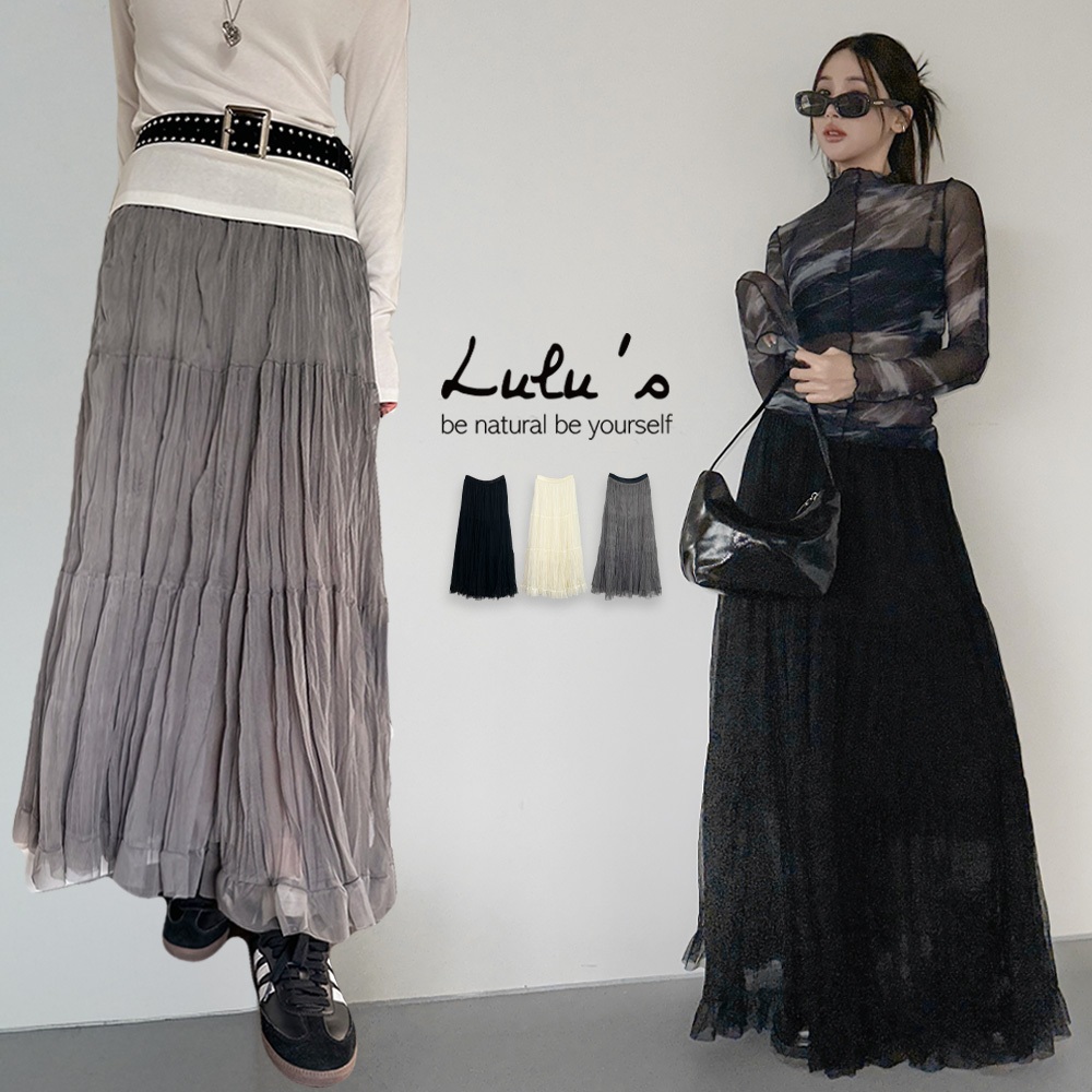 LULUS/ 韓系歐膩雙層網紗蛋糕長裙３色【A05250083】仙女 遮肚 傘裙 250917