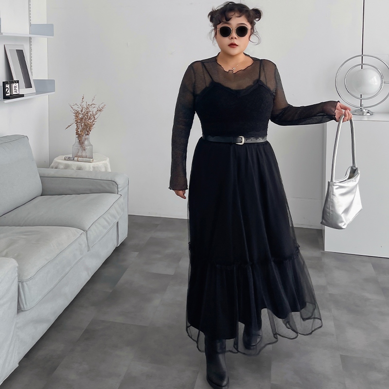 LULUS/PLUS/中大尺碼/溫柔感點點網紗傘擺蛋糕長裙３色【A05250080】 250910