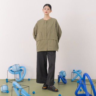 【MOSS CLUB】彈性中線俐落直筒長褲(藍 黑)