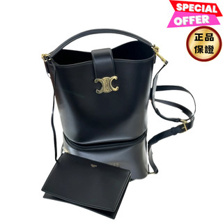 Celine 119173 小款 Louise 光滑牛皮水桶包 黑色