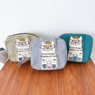 在台現貨 日本Kusuguru正品刺繡貓咪零錢包 化妝包 帆布