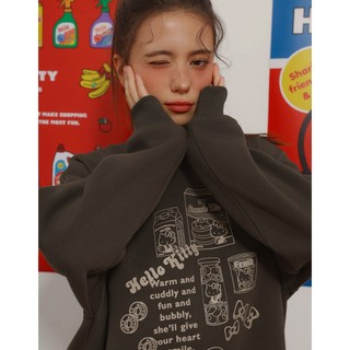 AIR SPACE 【Hello Kitty聯名】印花內刷毛寬版大學TEE(深灰/淺藍) 女裝 現貨