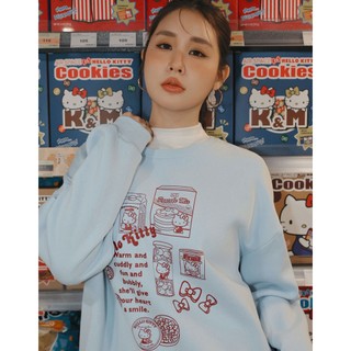 AIR SPACE PLUS 【Hello Kitty聯名】印花內刷毛寬版大學TEE(藍/深灰) 女裝 現貨 大尺碼