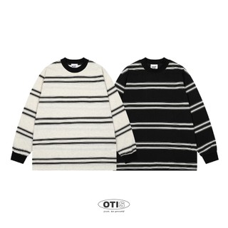 【OTIS】 【現貨速出】小領口薄長袖 條紋 日常 大學TEE 基礎 長袖 素色 寬鬆 OVERSIZE