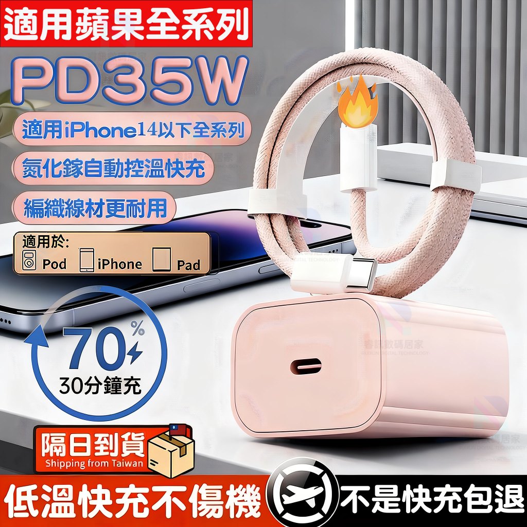 隔日達🚀適用蘋果35W充電器 apple原廠PD快充協議 馬卡龍快充頭 iphone8-14promax快速充電頭線組