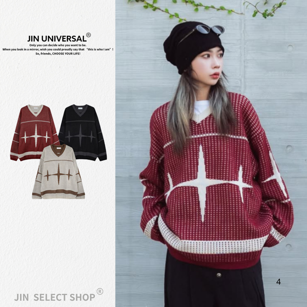 【JIN】現貨! JIN UNIVERSAL🇰🇷 十字星數碼針織毛衣 長袖 T 薄長袖 針織長袖