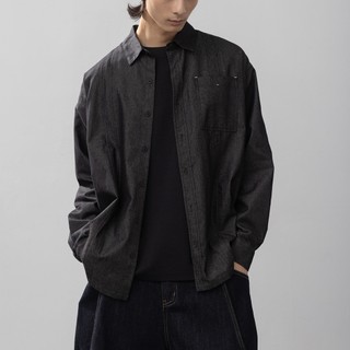 QUEENSHOP F 男裝 牛仔長袖襯衫(黑) 現+預 【01025699】