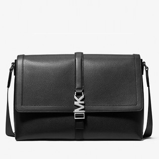 MICHAEL KORS 皮革郵差包 斜背包 鵝卵石紋真皮 翻蓋書包 公事包 筆電包 M03688 黑色MK(現貨)