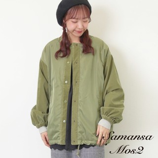 Samansa Mos2 天鵝絨質感口袋設計排釦圓領保暖外套(0F001342810)
