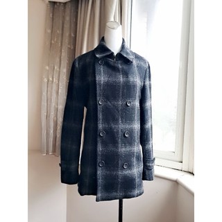 UNIQLO 雙排釦 格紋羊毛中長外套 大衣