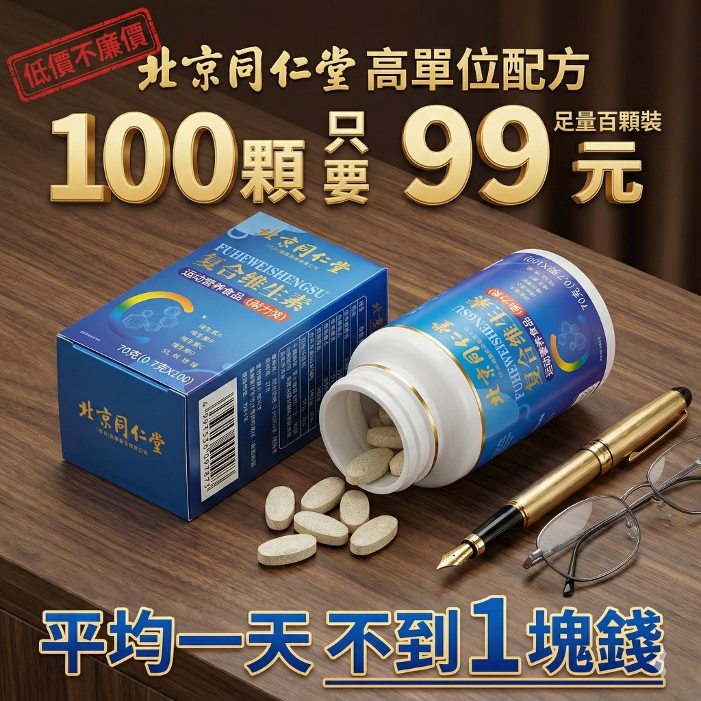 【台灣現貨】百年大品牌同仁堂 綜合維生素 維他命 A B C D E 葉酸 生物素 泛酸 鈣 鐵 鋅 硒 牛磺酸