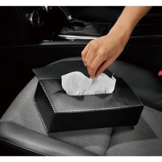 【MINA米娜】日本 CARMATE 碳纖紋 高質感 合成皮 置放式 掀蓋 面紙盒套 車用 家用 辦公室用 DZ451