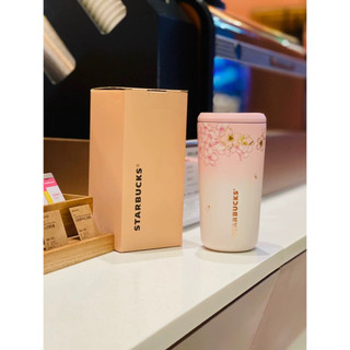 星巴克漫步春日系列粉色櫻花飄落磁吸杯蓋不鏽鋼隨行喝水杯子