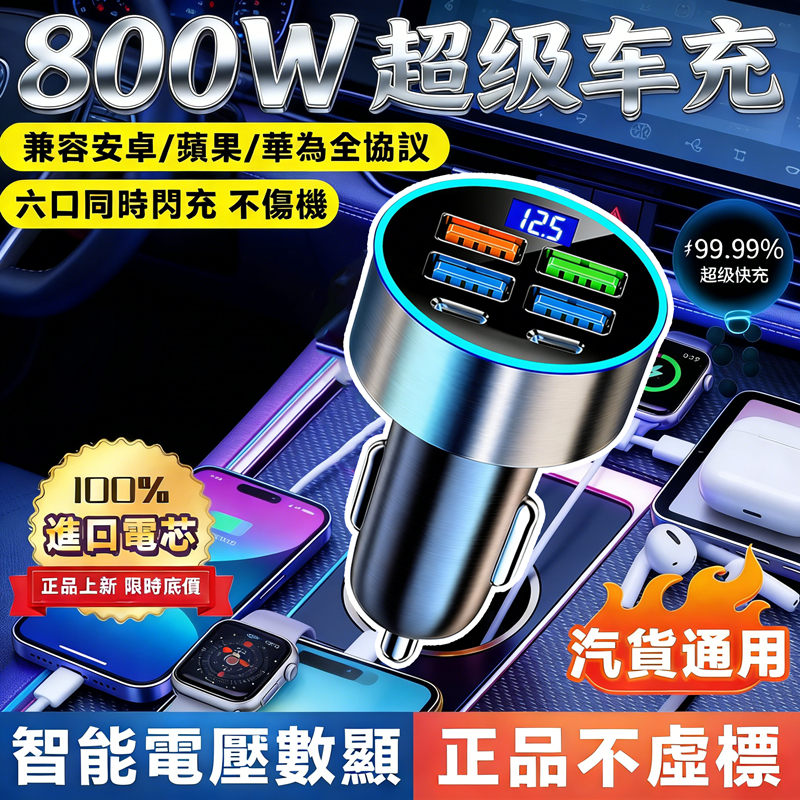 小米有品🏆800W超級車充 迷你車充 點煙器擴充 車充快充 PD車充 車用充電頭 數顯車充 車用充電器 多孔車充 車充頭