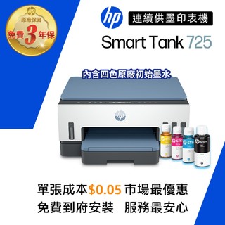 HP Smart Tank 725/ST 725【旗艦館3年保固+送旅行袋】彩色連續供墨噴墨多功印表機 滿額登入再送禮券