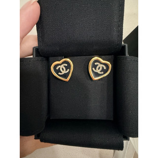 （全新）香奈兒 Chanel 25B 黑金愛心耳針 耳環