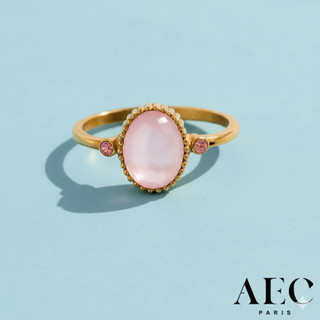 AEC PARIS 巴黎品牌 橢圓切割粉水晶戒指 幸運粉鑽戒指 THIN RING THANATOS