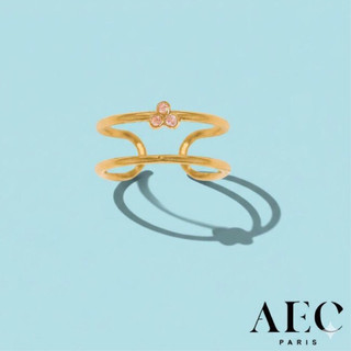 AEC PARIS 巴黎品牌 幸運草粉鑽戒指 可調式雙層金色戒指 THIN RING EREBE