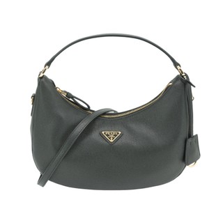 Prada Saffiano 金三角logo小牛皮彎月手提兩用包(1BC272-黑)