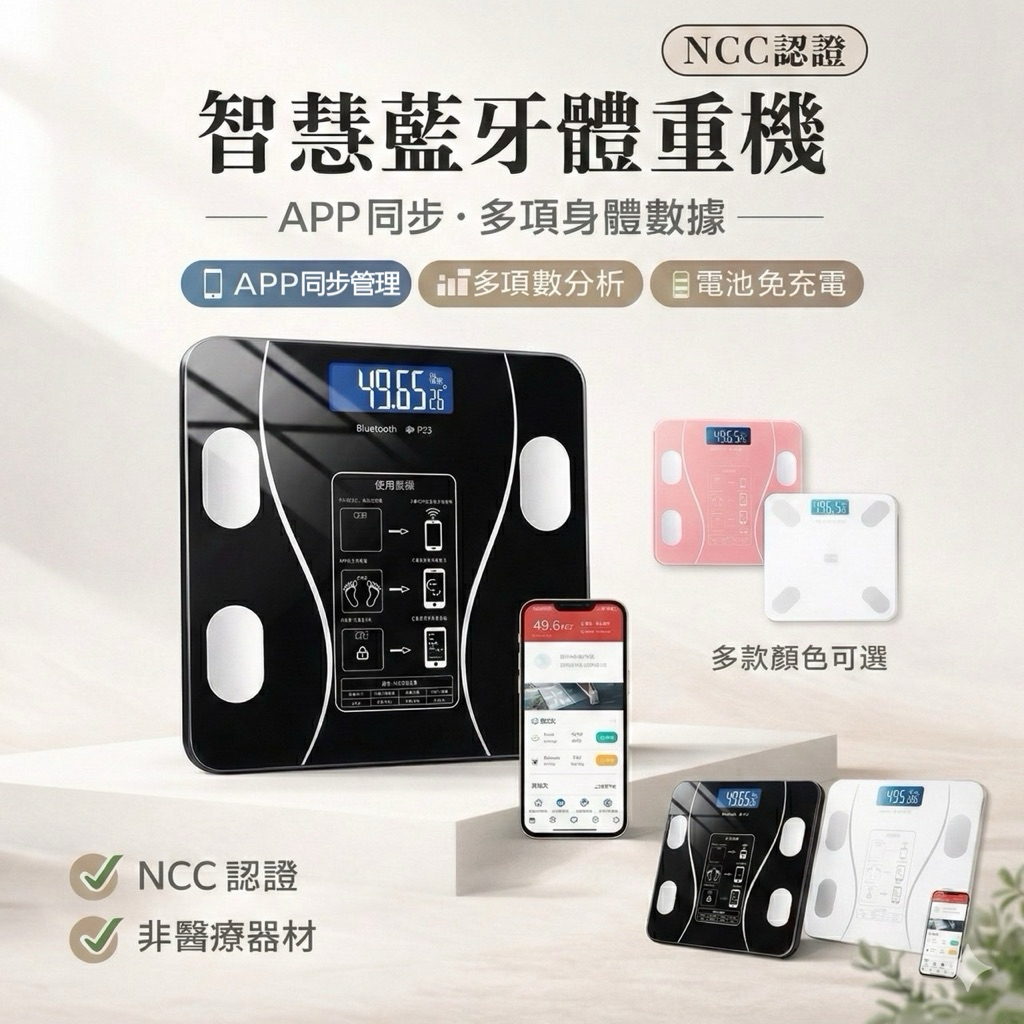 藍牙APP智慧體重計【呆森選物】電子體重機 體重秤 APP數據同步管理 英文面板 電池款