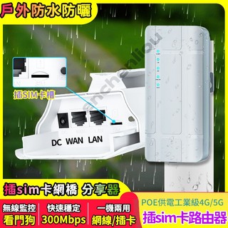 戶外插SIM卡無線路由器🔥POE供電 4G工業級千兆路由器 防水防曬行動網橋 網路wifi分享器300M 支援5大電信