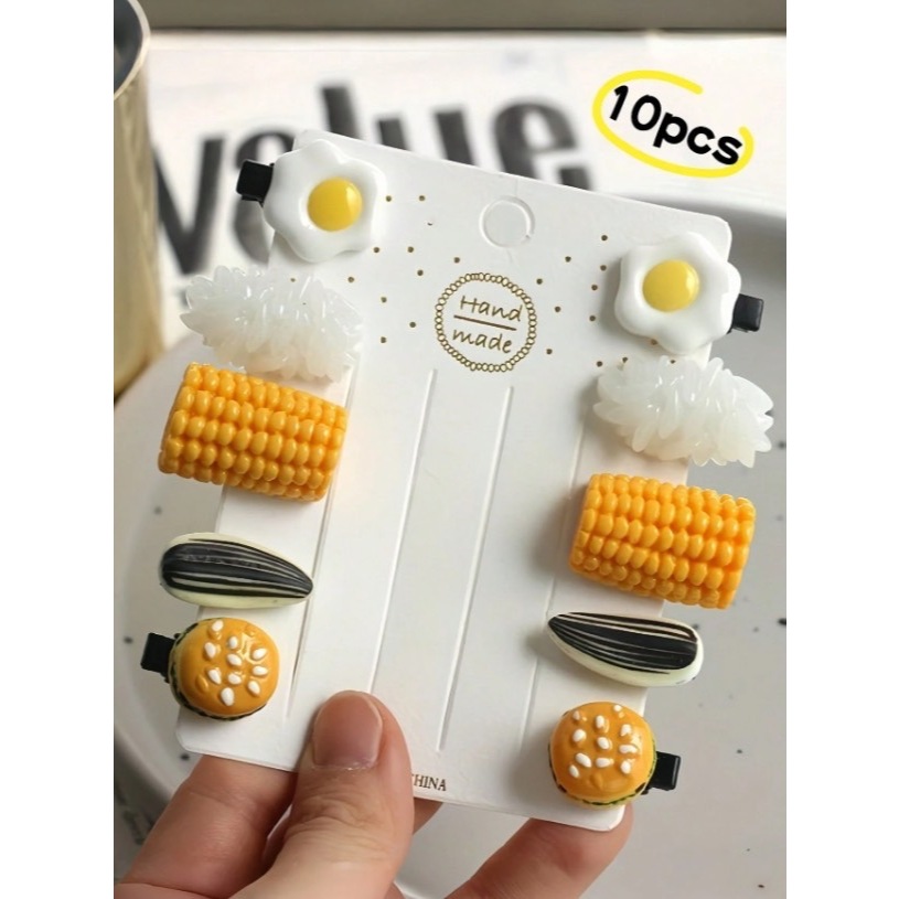 趣味食堂｜擬真食物造型髮夾｜新奇美食系髮夾｜煎蛋・漢堡・米飯系列