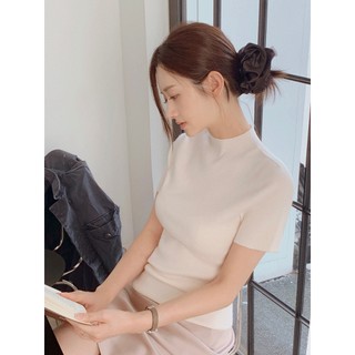 韓國代購KOREA_90 SHOP清雅氣質網拍MILKCOCOA 素面高領短袖短版針織毛衣