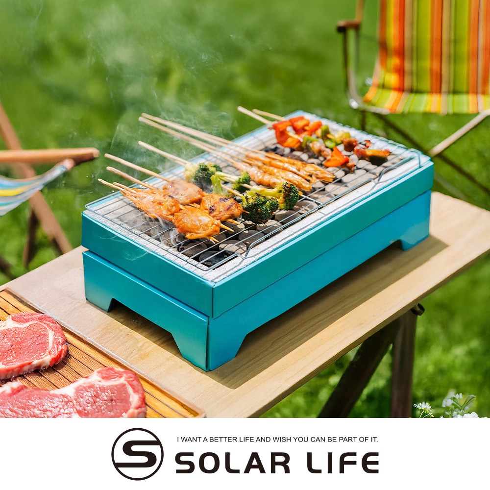Solar Life 索樂生活 一次性烤肉架加大款42x24cm 贈50顆果木炭 中秋烤肉爐 露營燒烤架 簡易烤肉架