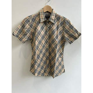 Burberry London Nova 菱格紋戰馬 女短袖襯衫 size M/米黃 BW06
