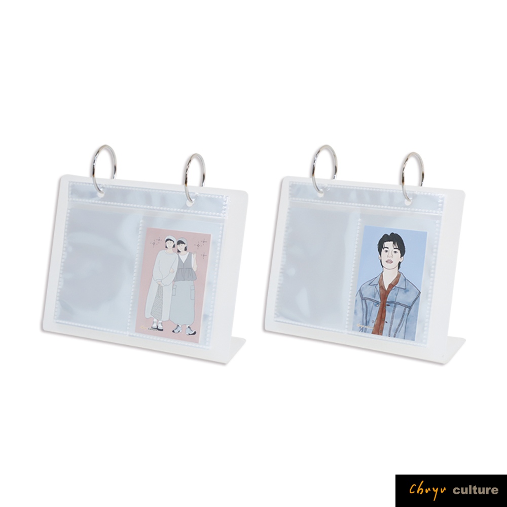 珠友 壓克力站立式雙格卡冊-68枚/偶像卡/明星卡/遊戲卡/愛豆卡收納框/卡片收藏冊/相框/透明框 PC-30086