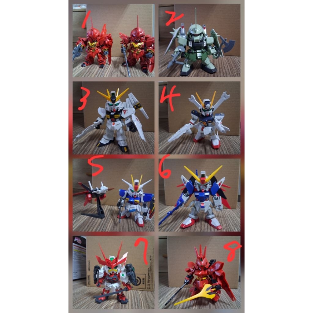 SD鋼彈模型收藏：多款經典機體紅武者、薩克、飛翼鋼彈、海盜鋼彈、自由鋼彈、命運鋼彈、創鬥燃燒鋼彈及新安洲改
