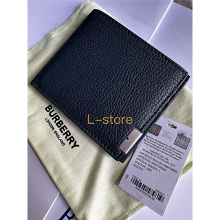 L-store 全新真品 特價 經典 BURBERRY 深藍色 接近黑色 荔枝牛皮 logo 8卡 短夾 錢包 皮