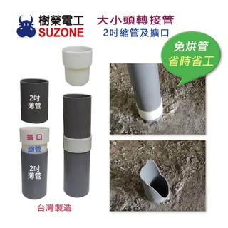 【樹榮電工SUZONE】大小頭轉接管(2吋縮管及擴口)/擴管/內縮管/延伸管/水管接頭/金/台灣製造