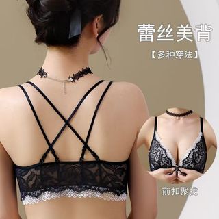 前扣式性感內衣 大尺碼 蕾絲美背 小胸聚攏 收副乳防下垂文胸罩 薄款大胸顯小 性感成套內衣褲 細肩帶bra 加大碼