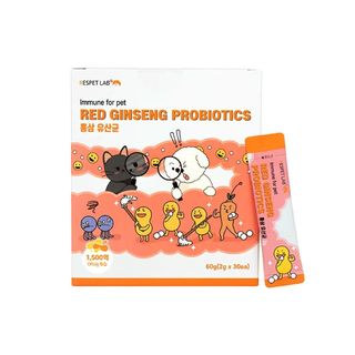 【韓國原裝RESPET】 多功能紅參寵物益生菌2g*30包/盒(4年根紅參 75億乳酸菌 歐洲食藥局認證) 犬貓通用