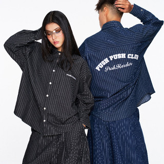 ✮PUSH PUSH PINSTRIPE ZENDA OVERSIZE SHIRT 寬鬆條紋牛仔長袖襯衫 - 藍色/黑色