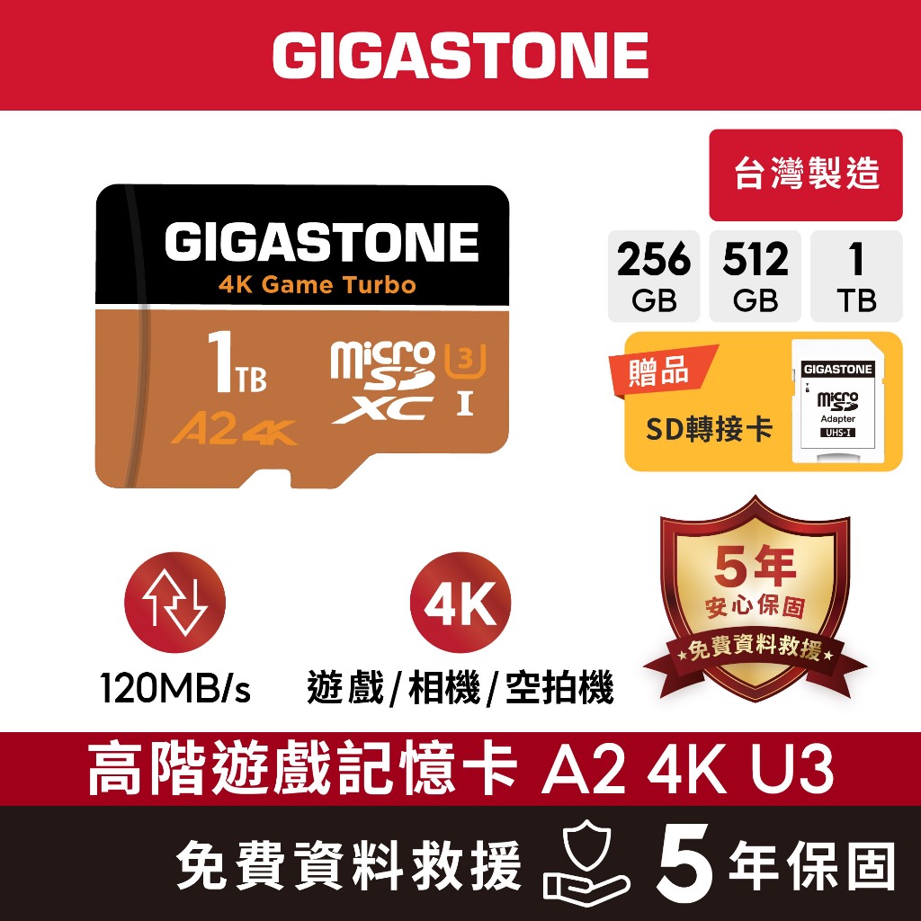 【GIGASTONE】資料救援記憶卡A2 U3 1T/512G｜台灣製造microSD/512GB/1TB/Switch