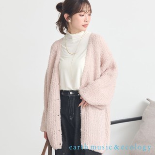 earth music&ecology 金蔥亮片鑲嵌圈圈紗線長版V領針織開襟罩衫(01000594700)