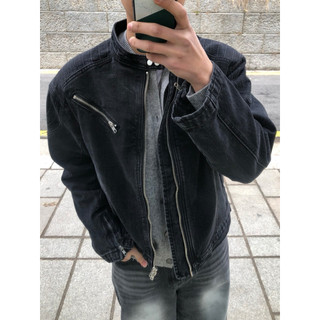 SLC I Room vintage washed cropped biker denim jacket