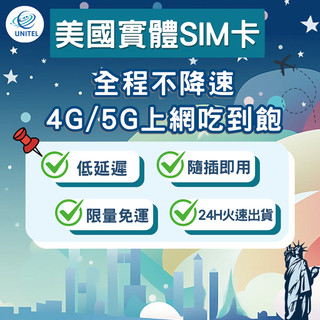 【優一電訊】美國 SIM卡 上網絡卡 網絡卡 不降速喫到飽 即插即用 紐約 洛杉磯 舊金山 拉斯維加斯 檀香山 熱點分享