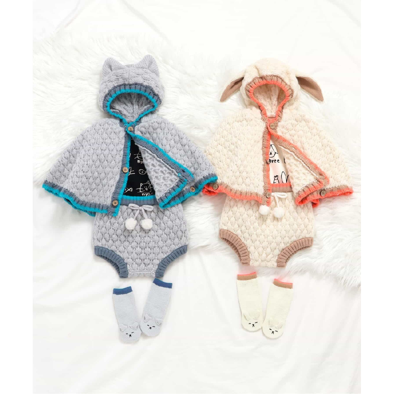 ❗️日本2025新款預購💗ChuwaBaby💗70-80cm Pokopoko 超可愛 針織斗篷 兔子斗篷套裝 熊熊斗篷