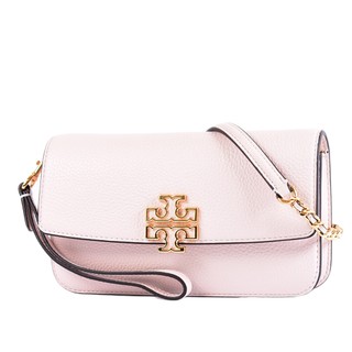 TORY BURCH 荔枝紋編織鍊帶翻蓋手拿/斜背二用WOC包-嫩粉【美國正品現貨】
