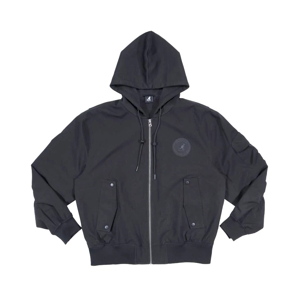 KANGOL 外套 黑色 拼接 連帽 防風 飛行外套 中性 6555142120