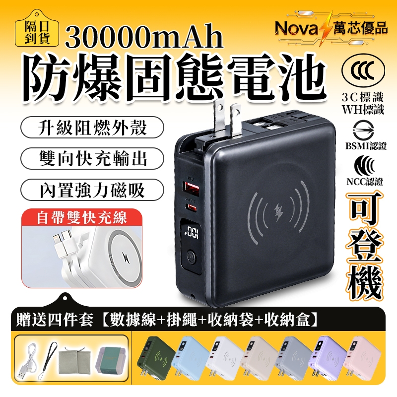 👍【隔日達/保固兩年】3C/Wh標誌 行充30000mah⚡六合一磁吸行動電源 自帶線行動電源 PD快充 行動充 行充
